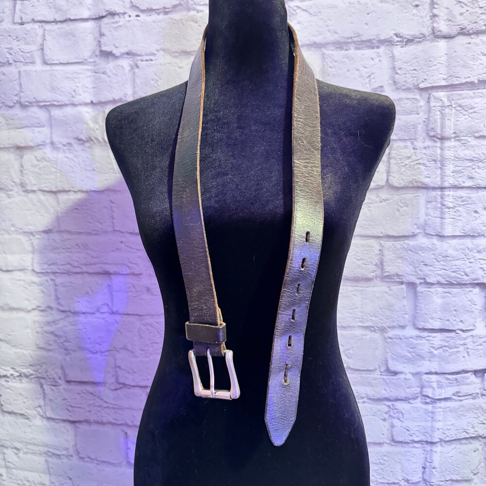 Black Leather Belt with Silver Colored Buckle sz 40”